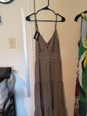 Doublju Beige Patterned V-Neck Maxi Dress